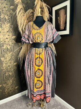 J Gee wine circle floral print boho-style kaftan